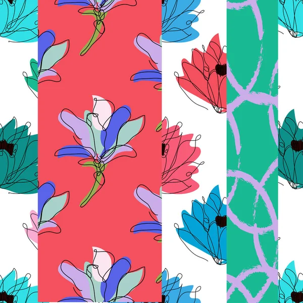 Elegante Naadloze Patroon Met Lotus Magnolia Bloemen Design Elementen Bloemen — Stockvector