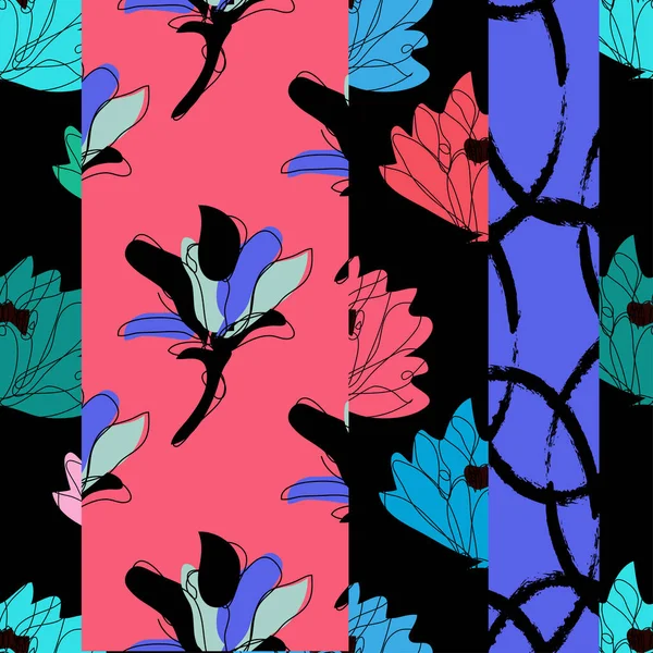 Elegante Naadloze Patroon Met Lotus Magnolia Bloemen Design Elementen Bloemen — Stockvector