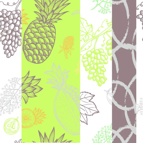 Élégant Motif Sans Couture Avec Raisins Ananas Éléments Design Modèle — Image vectorielle