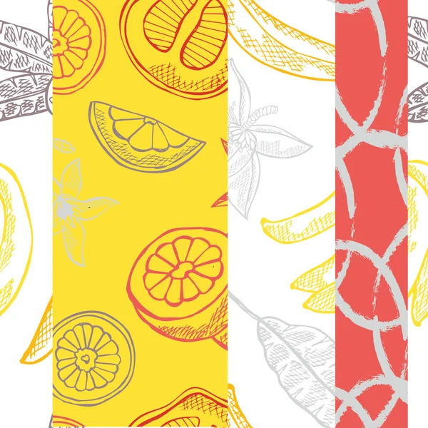 Elegante Patrón Sin Costuras Con Frutas Plátano Pomelo Elementos Diseño — Archivo Imágenes Vectoriales