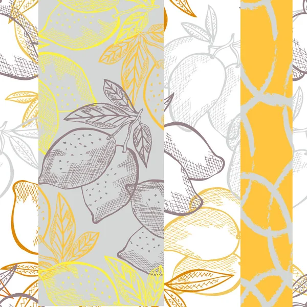 Elegantes Nahtloses Muster Mit Zitronen Und Mangofrüchten Designelementen Fruchtmuster Für — Stockvektor