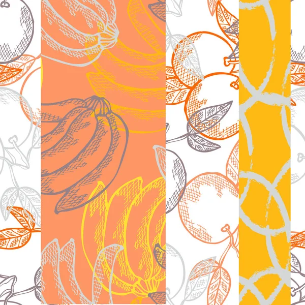 Muz Portakallarla Tasarım Elementleriyle Zarif Pürüzsüz Bir Desen Davetiyeler Için — Stok Vektör