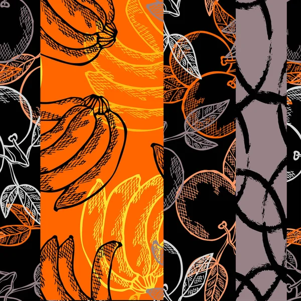 Élégant Motif Sans Couture Avec Bananes Oranges Éléments Design Modèle — Image vectorielle