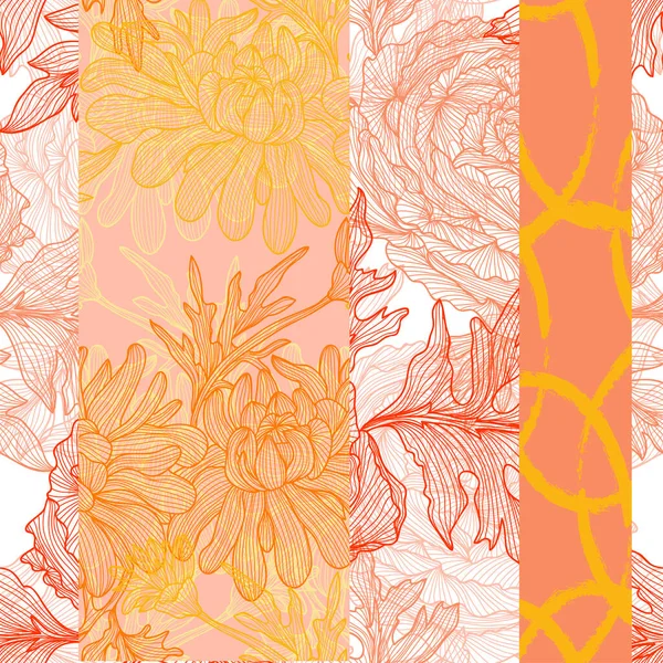 Elegante Naadloze Patroon Met Ranunculus Chrysant Design Elementen Bloemen Patroon — Stockvector