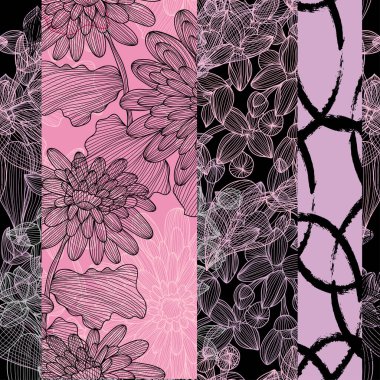 Gerbera ve leylak desenli zarif, tasarım elementleri. Davetiyeler, kartlar, baskı, hediye paketi, imalat, tekstil, kumaş, duvar kağıtları için çiçek deseni