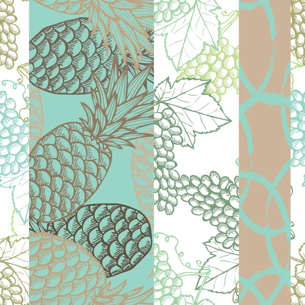 精致无缝的菠萝和葡萄图案 设计元素 采购产品水果图案的邀请 印刷品 礼物包装 纺织品 素食主题 — 图库矢量图片