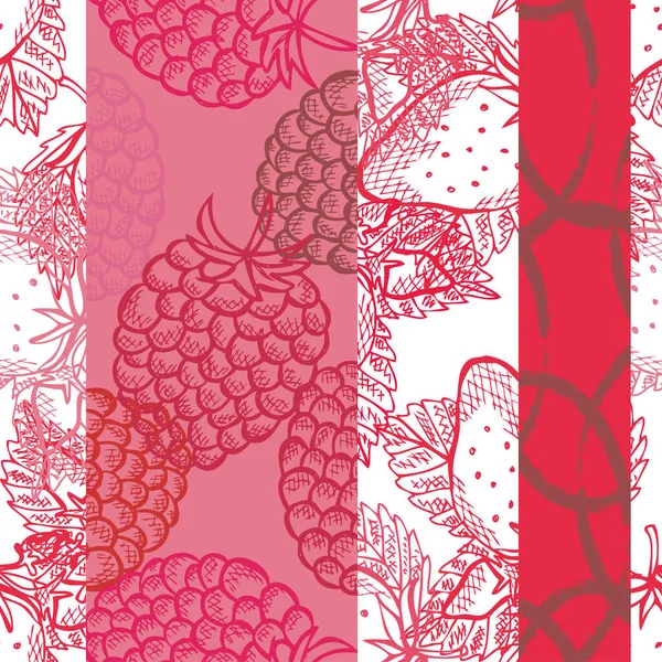 Élégant Motif Sans Couture Avec Fraise Framboise Éléments Conception Modèle — Image vectorielle