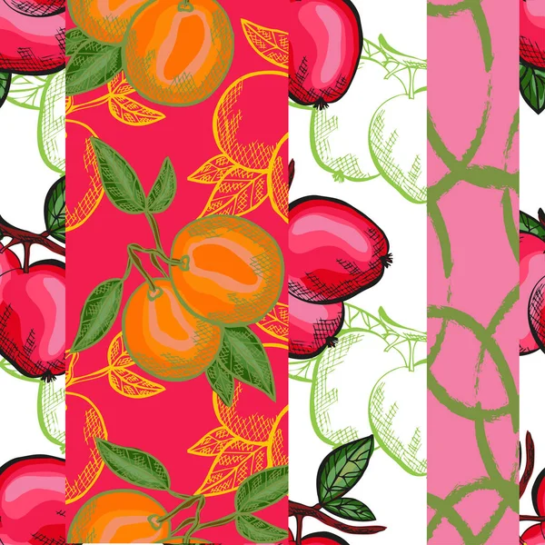 オレンジとアップル デザイン要素とエレガントなシームレスなパターン カード ギフトラップ 壁紙のための果物パターン キッチン ベジタリアンのテーマ — ストックベクタ