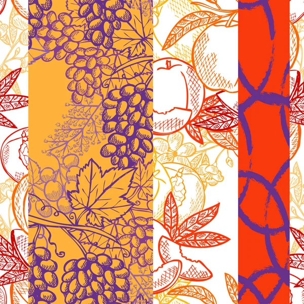 ブドウと桃 デザイン要素とエレガントなシームレスなパターン カード ギフトラップ 壁紙のための果物パターン キッチン ベジタリアンのテーマ — ストックベクタ