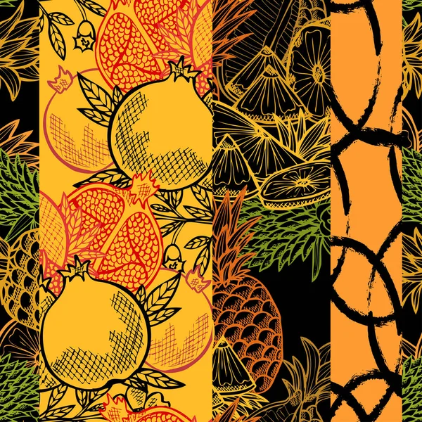 Elegantní Bezešvý Vzor Granátovým Jablkem Ananasem Designové Prvky Ovocný Vzor — Stockový vektor