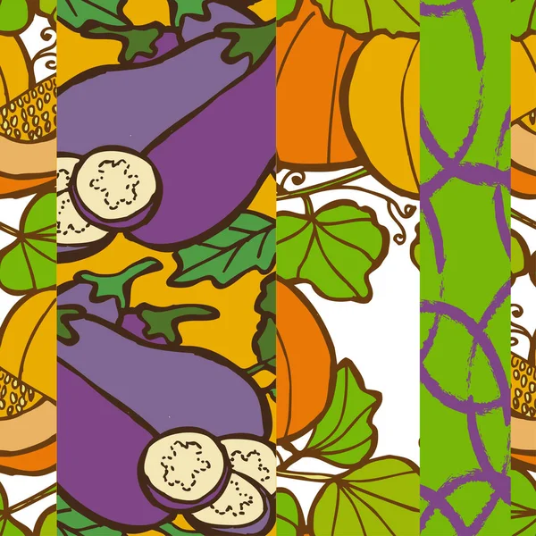 ナスやカボチャとエレガントなシームレスなパターン デザイン要素 カード ギフト包装 壁紙のための野菜パターン キッチン ベジタリアンのテーマ — ストックベクタ