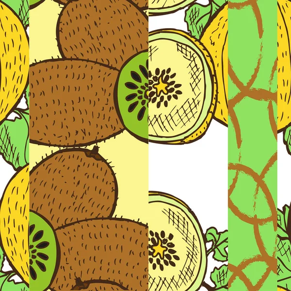 キウイと黄色メロン デザイン要素とエレガントなシームレスなパターン カード ギフトラップ 壁紙のための果物パターン キッチン ベジタリアンのテーマ — ストックベクタ
