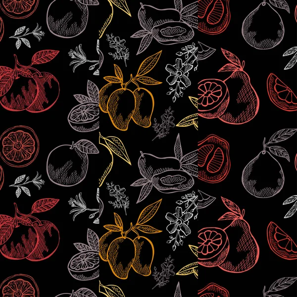 Elegante Patrón Sin Costura Con Mango Pomelo Pomelo Elementos Diseño — Archivo Imágenes Vectoriales