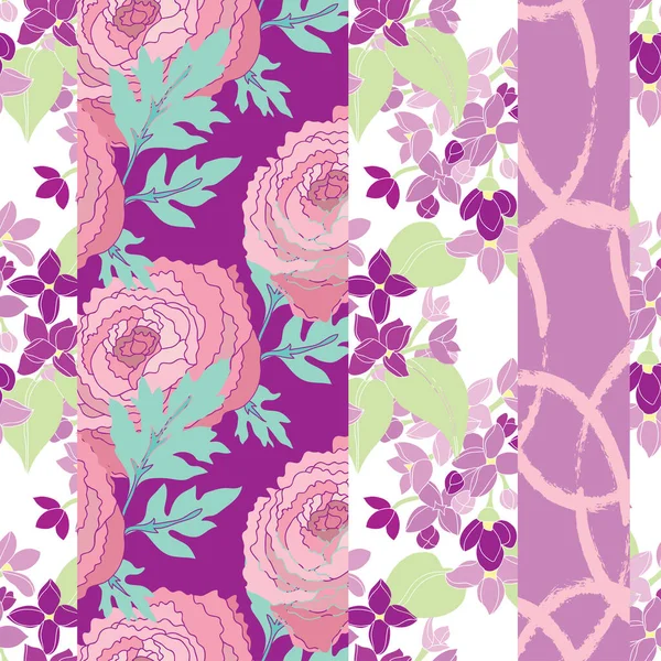 Élégant Motif Sans Couture Avec Ranunculus Lilas Éléments Conception Motif — Image vectorielle