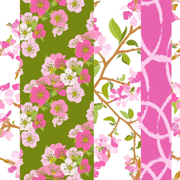 Élégant Motif Sans Couture Avec Fleur Cerisier Sakura Éléments Conception — Image vectorielle