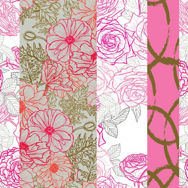 Élégant Motif Sans Couture Avec Rose Pavot Éléments Conception Motif — Image vectorielle