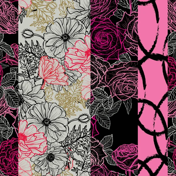 Элегантный Бесшовный Узор Розой Маком Элементы Дизайна Цветочный Узор Приглашений — стоковый вектор