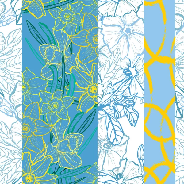 クレマチスとダフォドール デザイン要素とエレガントなシームレスなパターン 招待状 カード ギフトラップ ファブリック 壁紙のための花のパターン — ストックベクタ