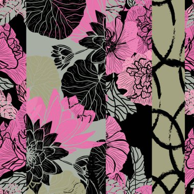 Malva ve nilüfer çiçekli zarif, pürüzsüz desen, tasarım elementleri. Davetiyeler, kartlar, baskı, hediye paketi, imalat, tekstil, kumaş, duvar kağıtları için çiçek deseni