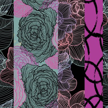 Ranunculus, gardenya ve tasarım elementleri olan zarif, pürüzsüz bir desen. Davetiyeler, kartlar, baskı, hediye paketi, imalat, tekstil, kumaş, duvar kağıtları için çiçek deseni