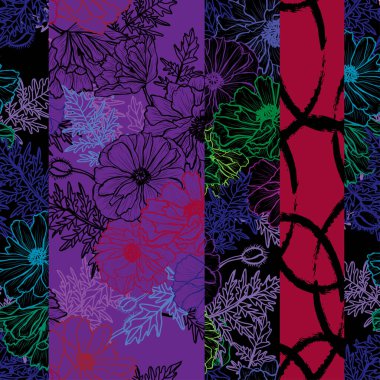 Haşhaş çiçekleri ve tasarım elementleriyle zarif, pürüzsüz bir desen. Davetiyeler, kartlar, baskı, hediye paketi, imalat, tekstil, kumaş, duvar kağıtları için çiçek deseni