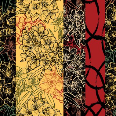 Zakkum çiçekleri ve tasarım elementleriyle zarif, pürüzsüz bir desen. Davetiyeler, kartlar, baskı, hediye paketi, imalat, tekstil, kumaş, duvar kağıtları için çiçek deseni
