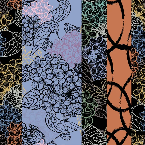 Κομψό Σχέδιο Χωρίς Ραφή Λιλά Λουλούδια Στοιχεία Σχεδιασμού Floral Μοτίβο — Διανυσματικό Αρχείο