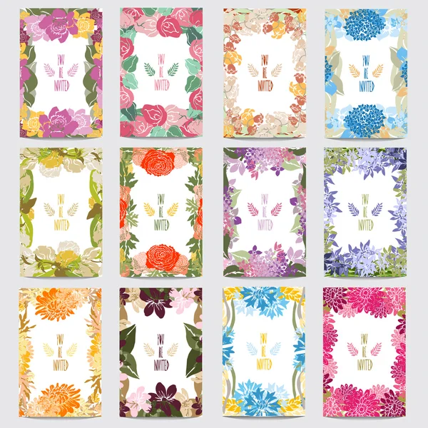 Conjunto de tarjetas florales — Vector de stock