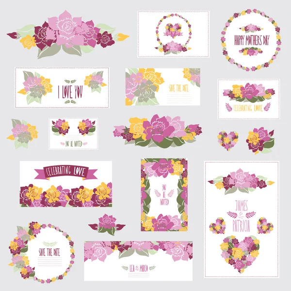 Set di carte floreali — Vettoriale Stock