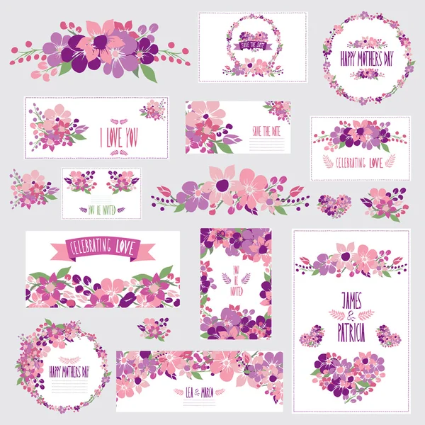 Conjunto de tarjetas florales — Archivo Imágenes Vectoriales