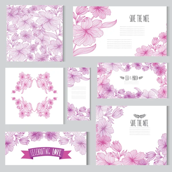 Set di carte floreali — Vettoriale Stock