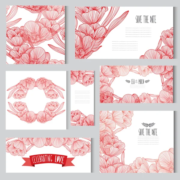 Conjunto de tarjetas florales — Vector de stock