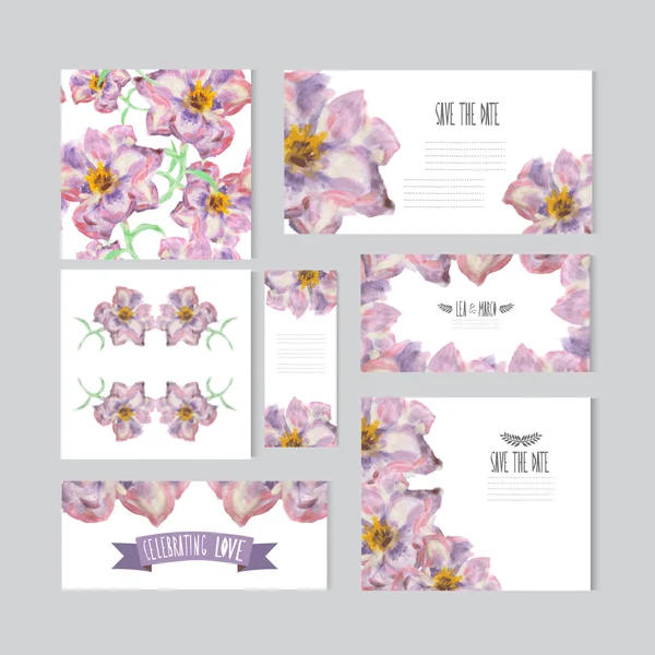 Aquarel floral kaarten set — Stockvector