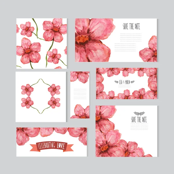 Acuarela tarjetas florales conjunto — Vector de stock