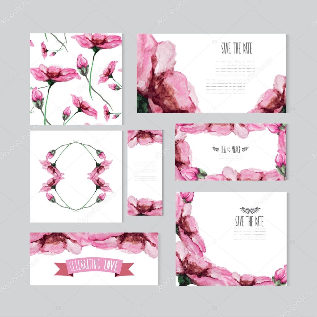 watercolor floral cards set