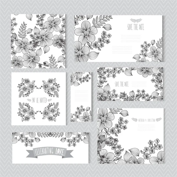 Set di carte floreali — Vettoriale Stock