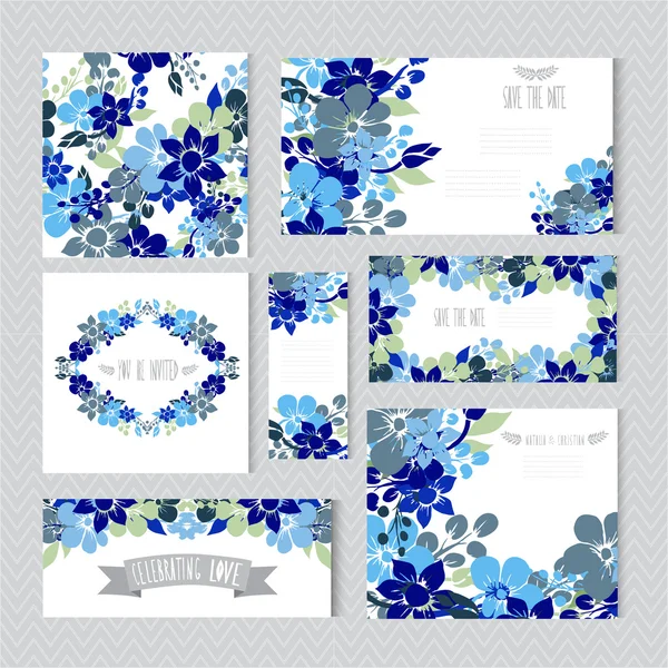 Conjunto de tarjetas florales — Vector de stock