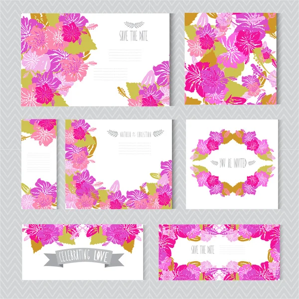 Set di carte floreali — Vettoriale Stock