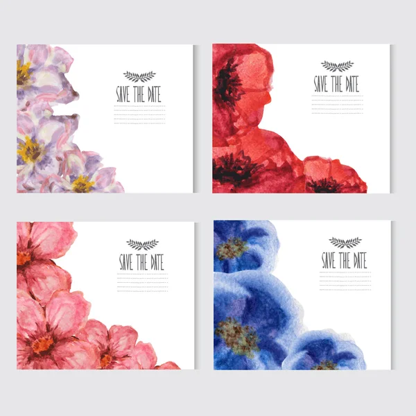 Σύνολο ακουαρέλα floral κάρτες — Διανυσματικό Αρχείο