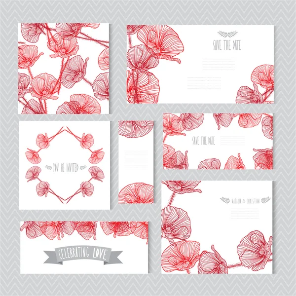 Conjunto de tarjetas florales — Vector de stock