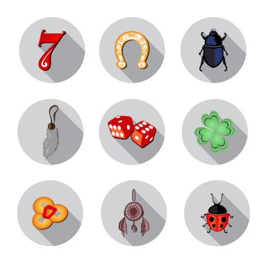 lucky symbols icons set clipart