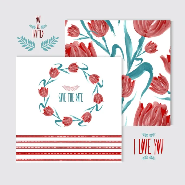 Conjunto de tarjetas florales pintadas al óleo — Vector de stock