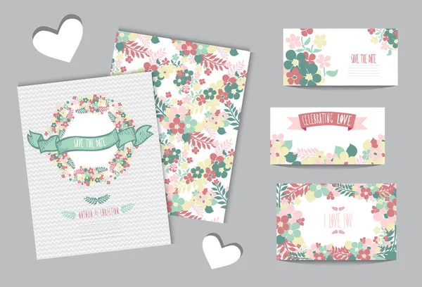 Set di carte floreali — Vettoriale Stock