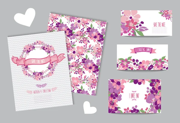 Set di carte floreali — Vettoriale Stock