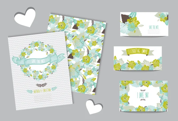 Set di carte floreali — Vettoriale Stock