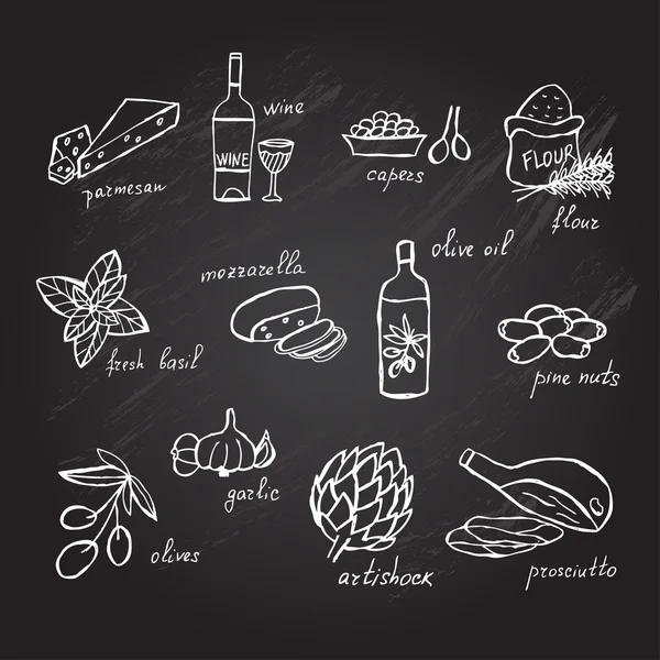 Ingrédients alimentaires dessinés à la main — Image vectorielle