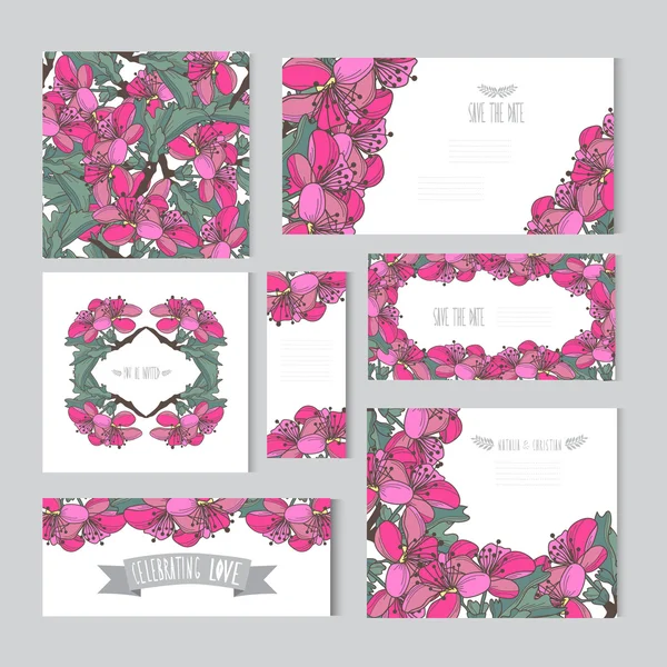 Conjunto de tarjetas florales — Vector de stock