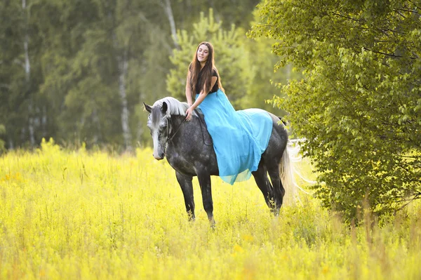 女性と灰色の馬 — ストック写真