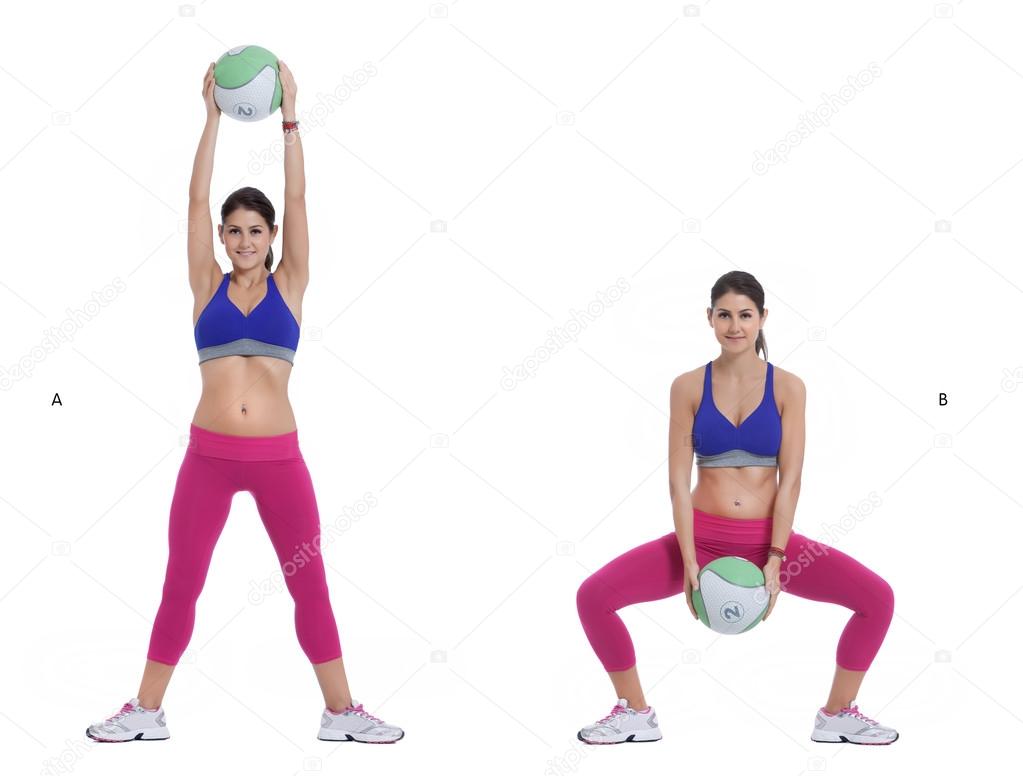Medicine Ball Squat with Overhead Lift