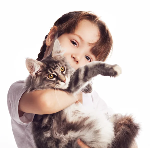 Menina com um gato — Fotografia de Stock